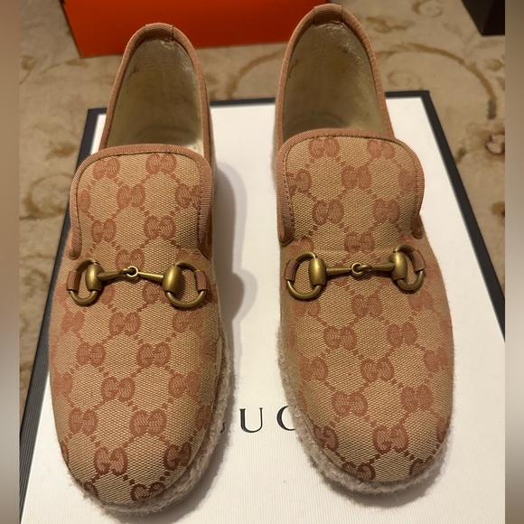 GUCCI SHOES MENS GG CANVAS ESPADRILLES w HORSEBIT LOAFERS - Picture 2 of 5